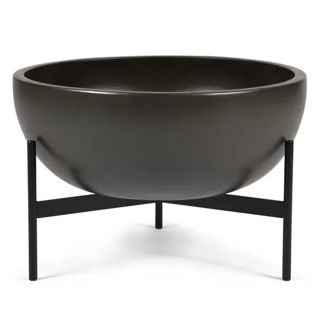 Black Case Study Bowl Planter with Metal Stand – Large