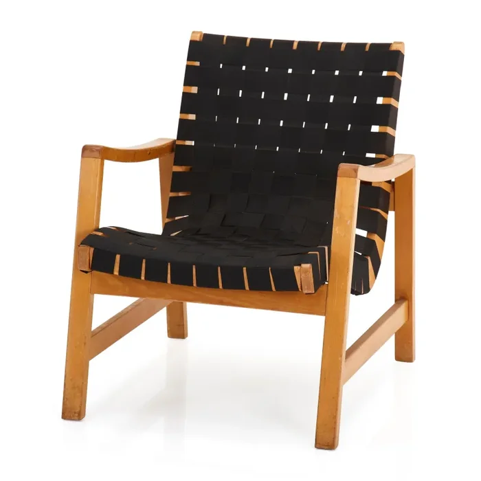 Black Strap & Wood Arm Chair