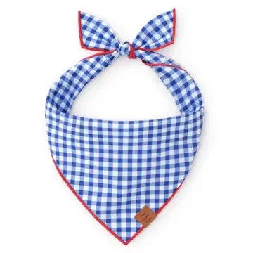 Blue Gingham Dog Bandana Lg