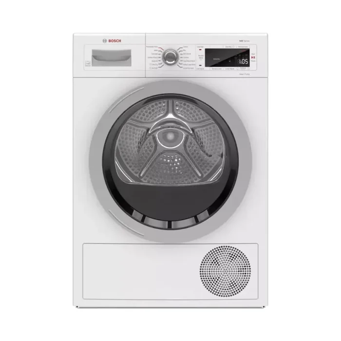 Bosch 500 Series WTW87NH1UC 24 Inch Electric Smart Ventless Dryer with 4 cu. ft. Capacity, 14 Dryer Cycles, Self-Cleaning Condenser, Wrinkle Block, Sensor Dry, and ENERGY STAR®