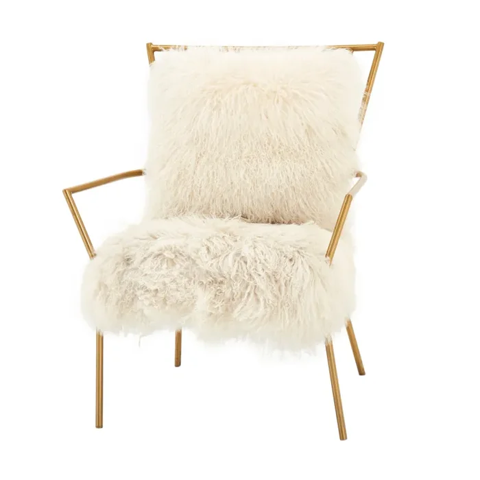 Brass and Sheepskin Modern Armchair