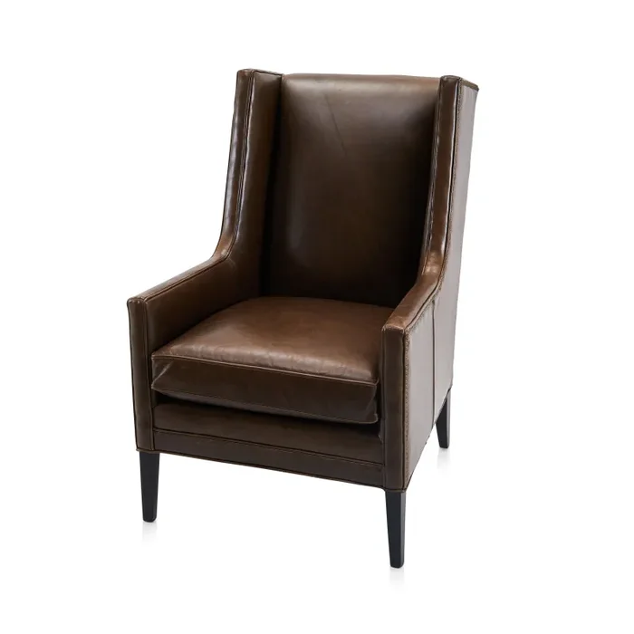 Brown Leather Angled Wingback Lounge Chair Sale