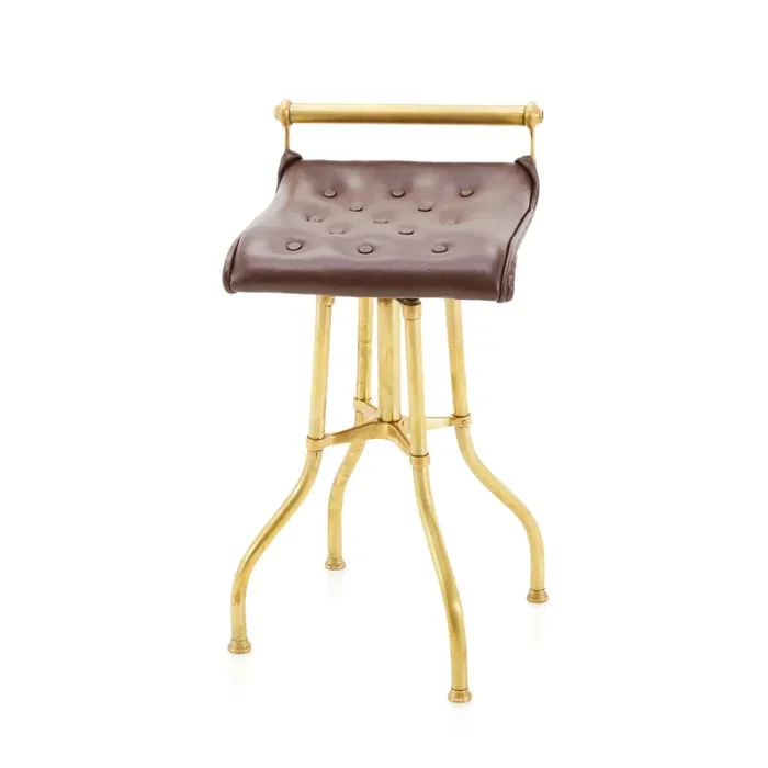 Brown Leather Brass Stool