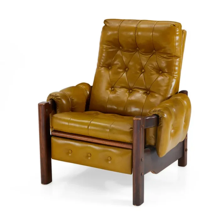 Brown Yellow Tufted Leather Reclining Lounge Chair