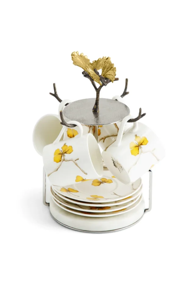Butterfly Ginkgo Gold Demitasse Set with Stand