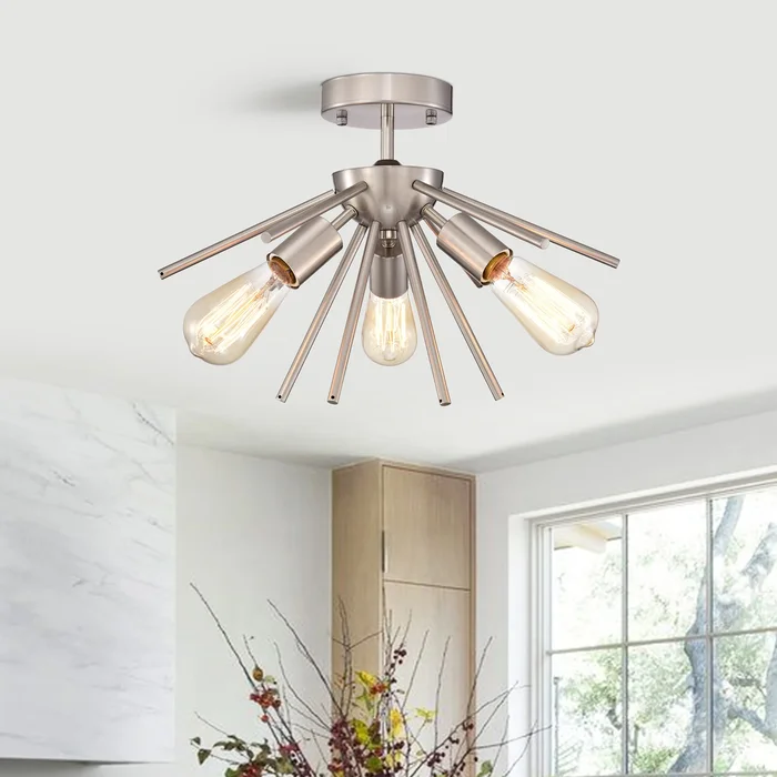 Caleb 3-Light Mid-Century Modern Sputnik Semi-Flush Mount