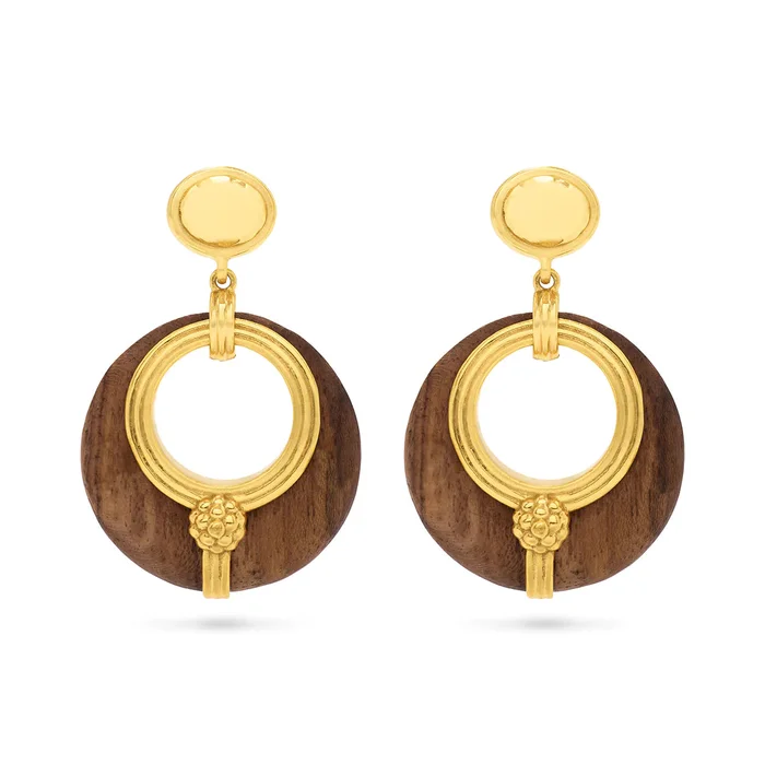 Capucine De Wulf Gaia Frontal Hoop Earrings In Hammered Gold & Teak