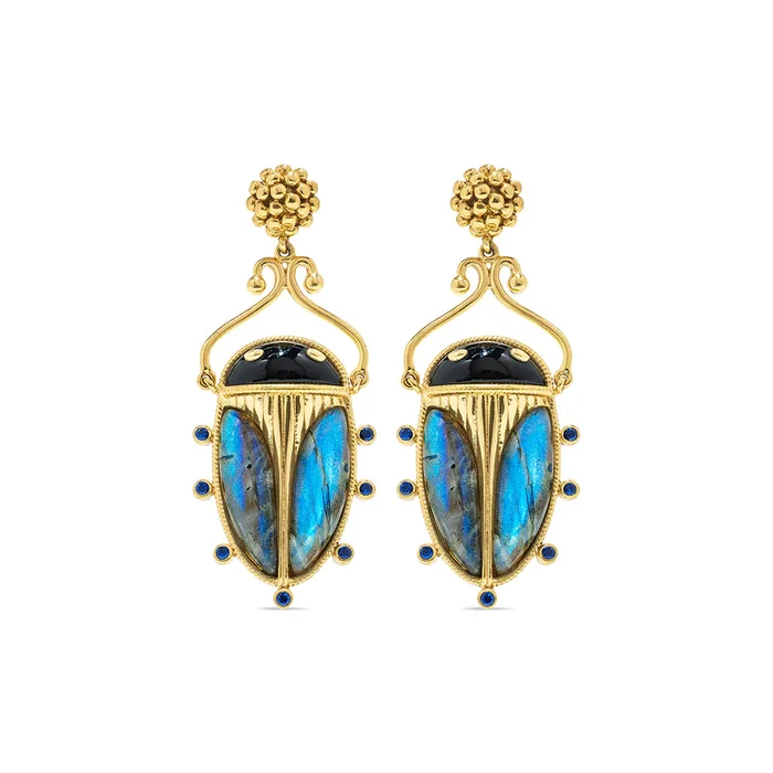 Capucine De Wulf Scarab Berry Drops Earings In Blue Labradorite & Black Agate