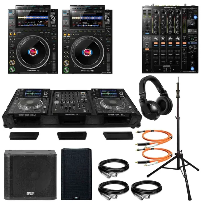 CDJ3000 Club DJ Package with DJM-900NXS2, QSC Speakers, Pro DJ Controller Case, Speaker Stands and Accessories – Black