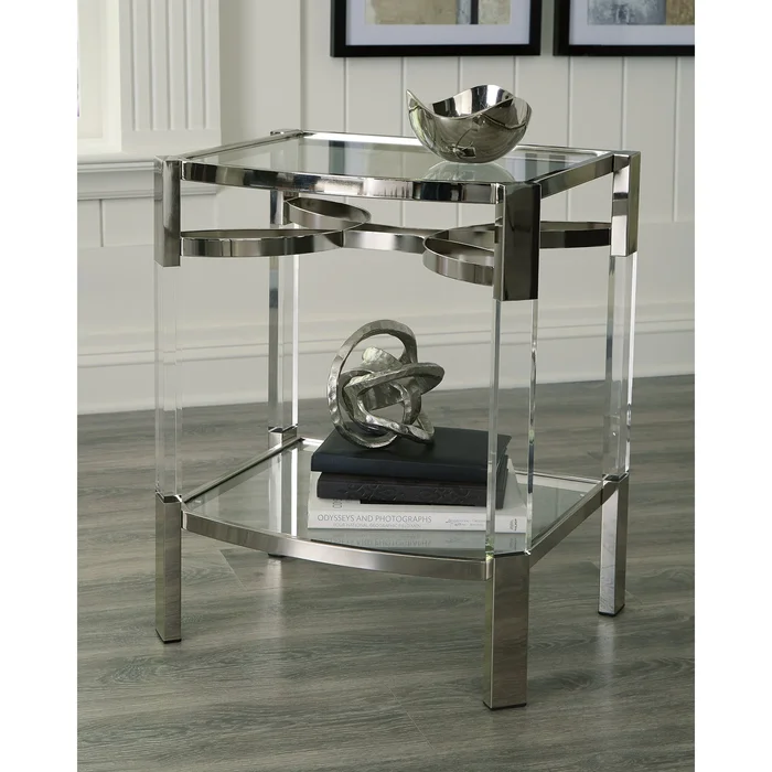 Chaseton Contemporary Clear/Silver Accent Table – 22″W x 18″D x 26″H