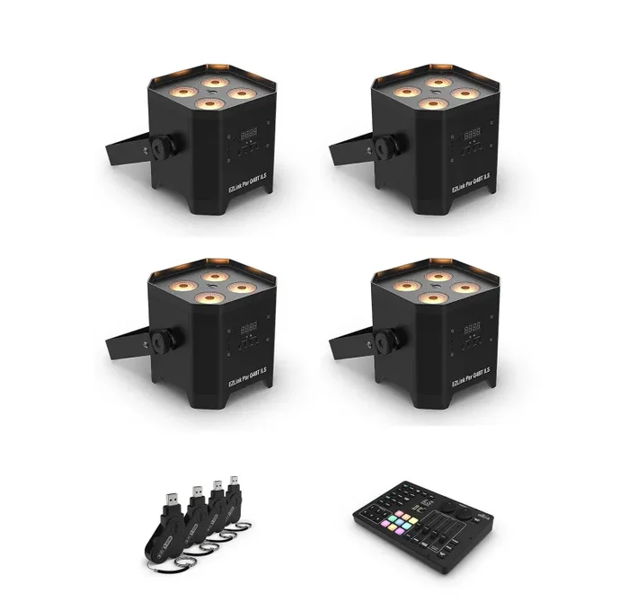 Chauvet DJ Quad Color LED Par DJ Lighting Package with USB Transceiver and Wireless Lighting Controller (uplight)