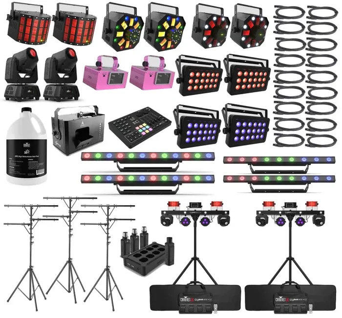 Chauvet ILS Effect DJ Package with Lighting System, Lasers, Tripod Stands, Fluid, DMX Cables, Haze Machine and ILS Command Lighting Controller