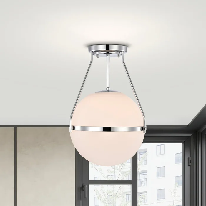 Chrome Contemporary Semi-Flushmount Ceiling Lamp Metal with Frosted Globe