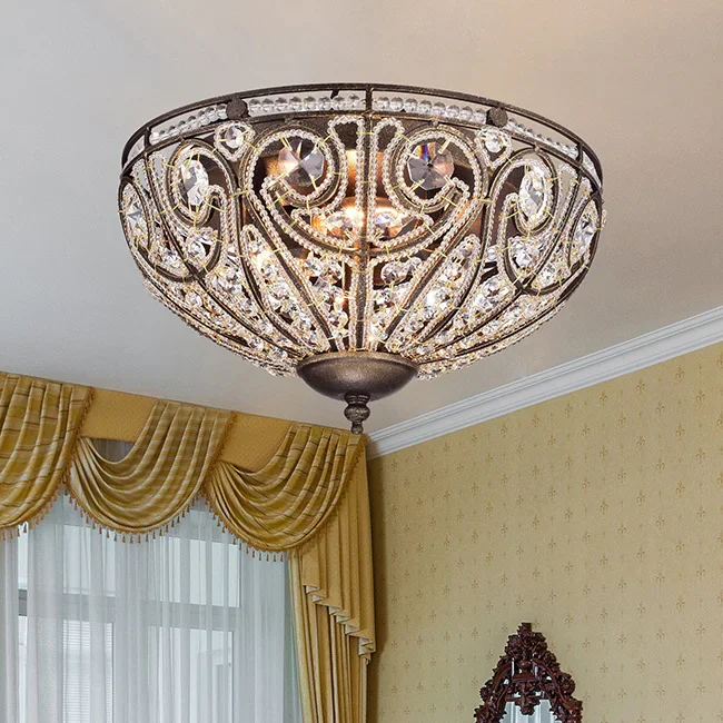 Claire Dark Antique Brass/ Crystal 3-light Flush Mount