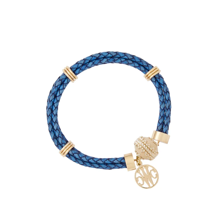 Clara Williams Aspen Leather Braided Denim Blue Bracelet
