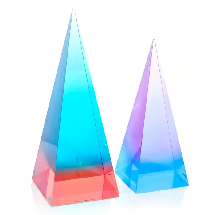 Colorful Lucite Pyramid Sculptures – set of 2