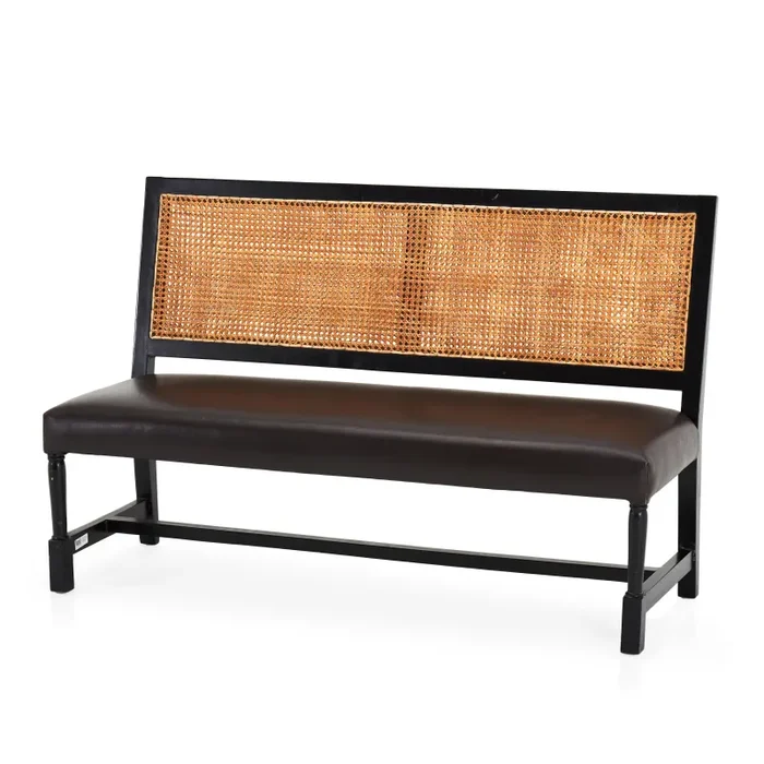 Contemporary Brown Leather Cane Back Bench Online Sale