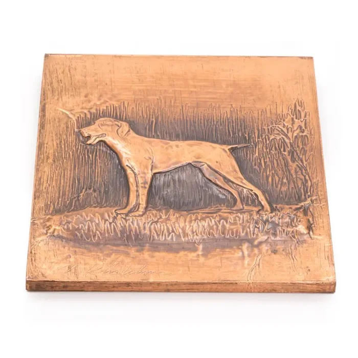 Copper Carved Plaque with Dog (A+D) Discount