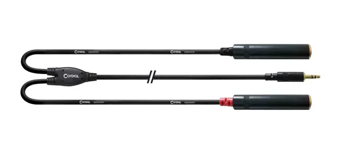 Cordial CFY0.3WGG, 1/8″ TRS Male to 2x 1/4″ TS Female Y-Adapter Cable – 0.3 Meter