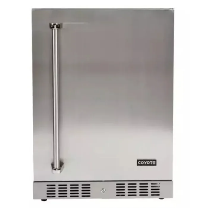 Coyote C1BIR24R 24 Inch Outdoor Compact Refrigerator with 5.5 cu. ft. Capacity, Stainless Steel Construction, Wire Shelves, Automatic Defrost, Digital Thermostat, Interior Lighting and Built-in Capability: Right Hinge Door Swing