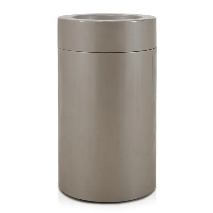 Cylindrical Grey Trash Can