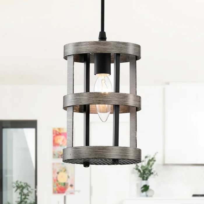 Dania 6 Inch Wood Grain Finish Single Light Pendant