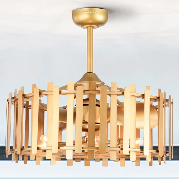 Daniyal 26-inch Matte Gold 6 Lights 3 Blades Lighted Ceiling Fan with Remote