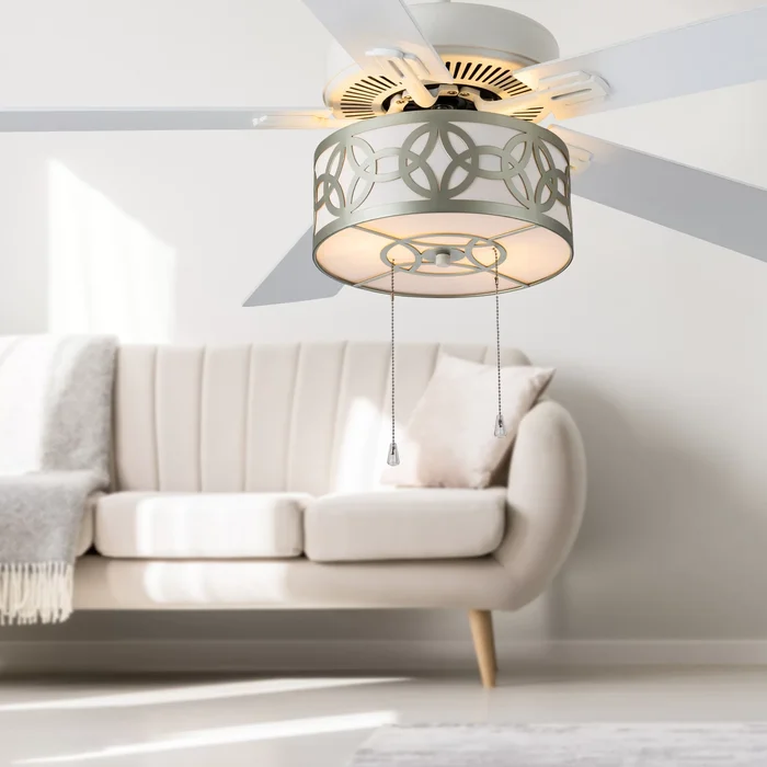 Dara River of Goods White 52-Inch Ceiling Fan with Light – 52″ x 52″ x 13.5″/18.5″