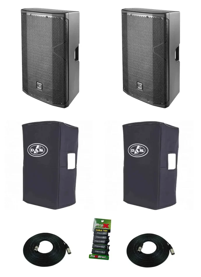 DAS Audio 415ACVRALTEA15 Powered Speakers DJ Package with Covers