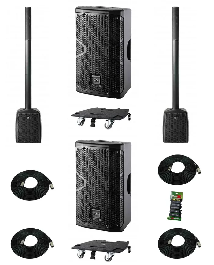DAS Audio ALTEADUO10A408APL, 3-Way Powered Portable Column System DJ Package with Speakers and Transport Dolly