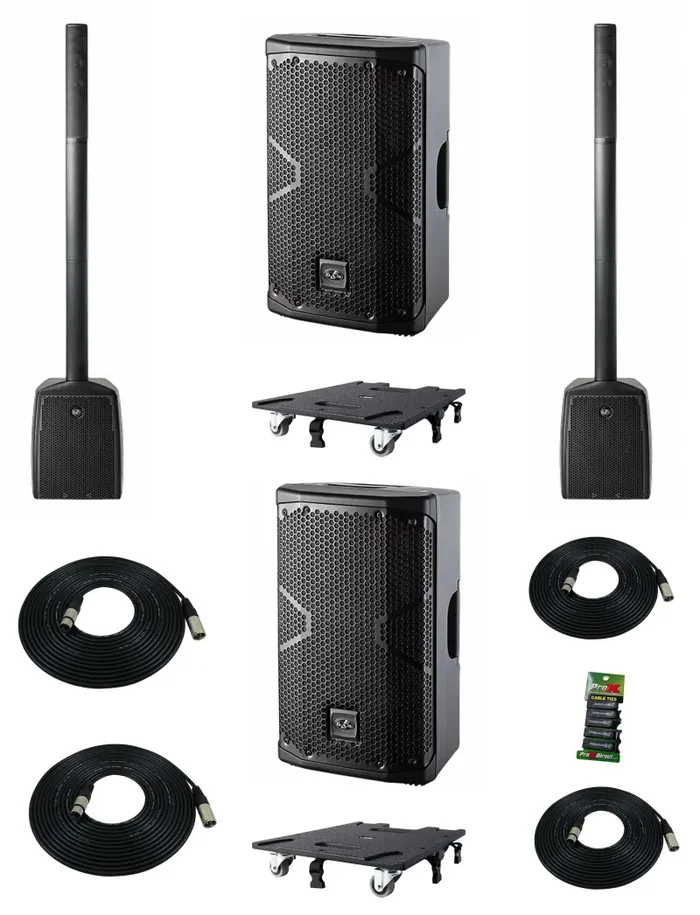 DAS Audio ALTEADUO20A408APL, 3-Way Portable Column System DJ Package with Speakers & Transport Dolly