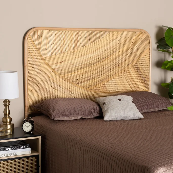 Delphi Modern Bohemian Natural Brown Rattan Queen Size Standalone Headboard