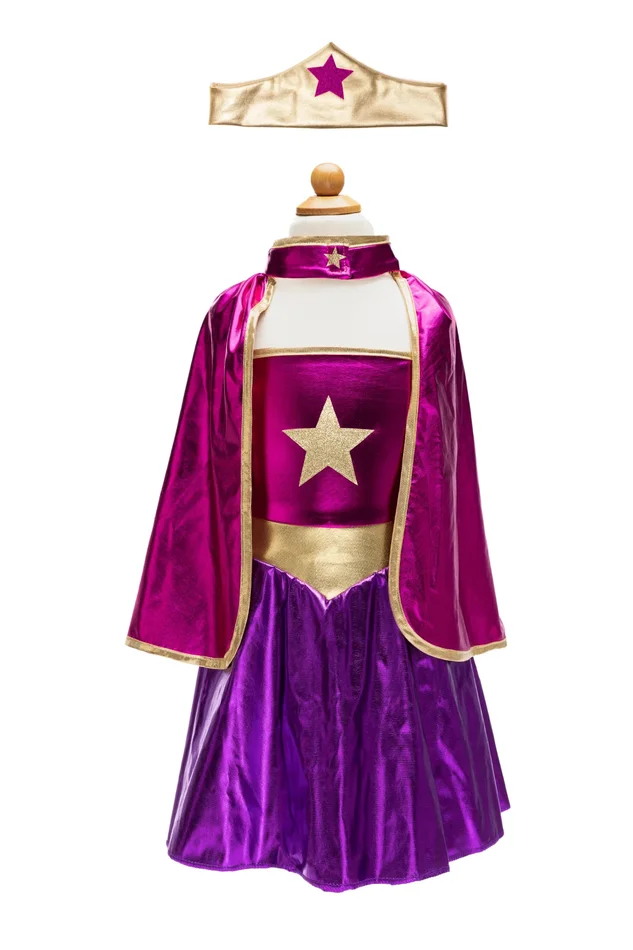 Dress Up – Superhero Star Dress, Cape, & Headpiece (Pink/Purple)