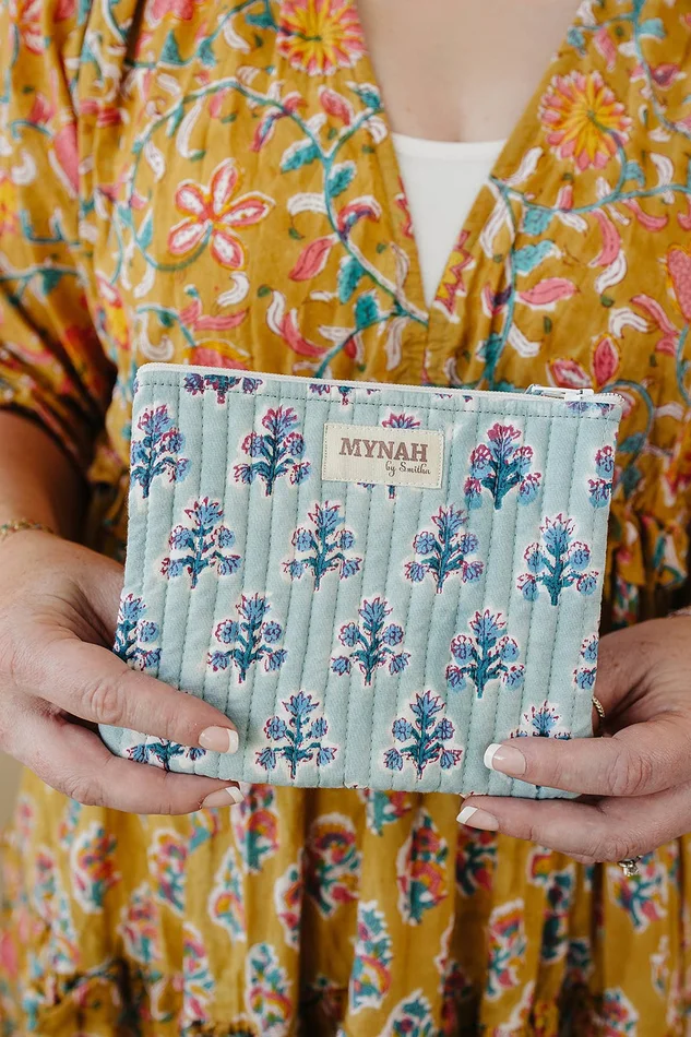 Dusty Blue Motif Quilted Coin Pouch