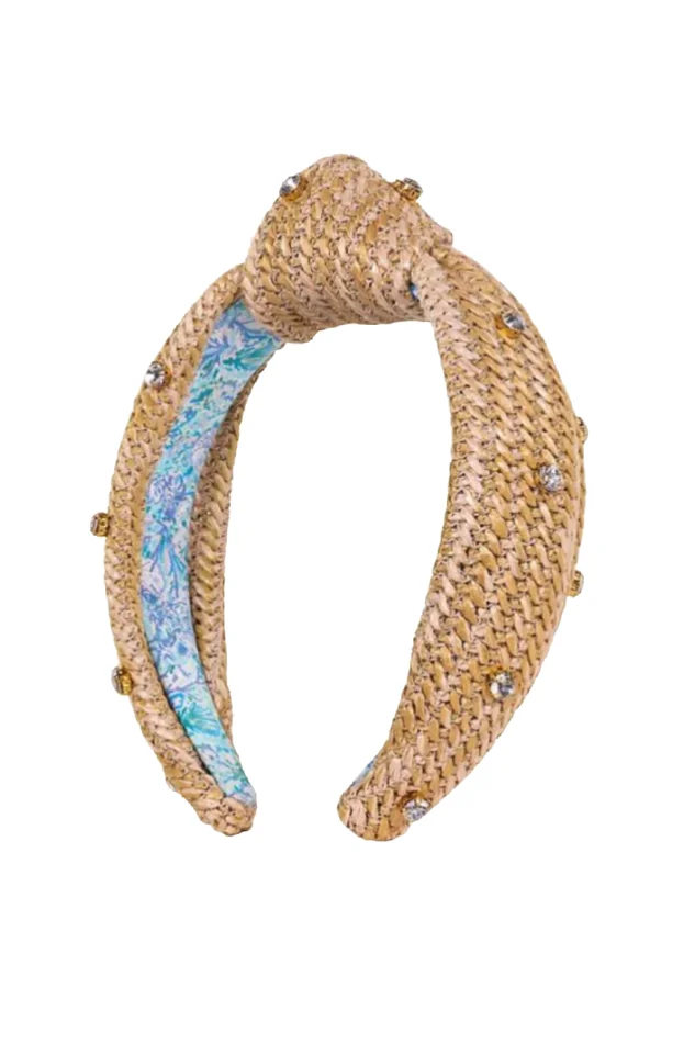 EMBELLISHED KNOTTED RAFFIA HEADBAND