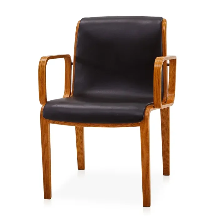 Espresso Leather Dining Arm Chair with Wood Frame