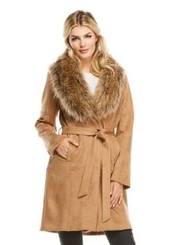 Fabulous Furs Hudson Biscotti Faux Fur Collar Coat, Medium