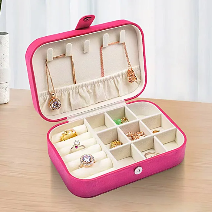Faux Leather Portable Jewelry Box: Fuchsia