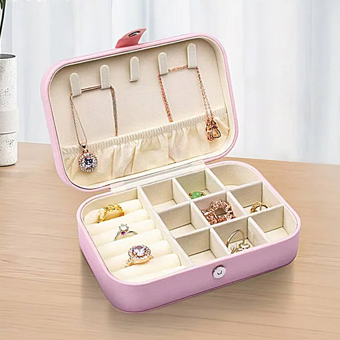 Faux Leather Portable Jewelry Box : Pink