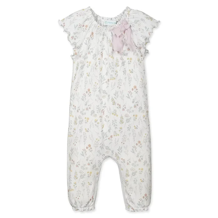 Feather Baby Evelyn Floral On White Bow Romper