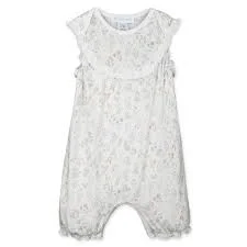 Feather Baby Evelyn Floral On White Yoke Romper