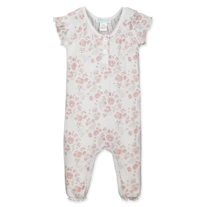 Feather Baby Maria Pink On White Ruched Romper
