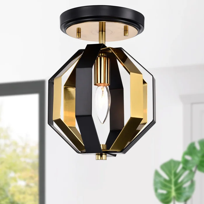Felicia Semi Flush Mount Ceiling Light Matte Black and Gold Polished Finish 1-Light – N/A