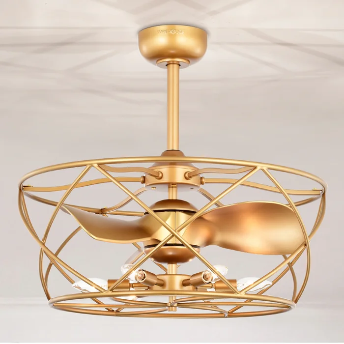 Femi 26-inch Matte Gold 6 Lights 3 Blades Lighted Ceiling Fan with Remote