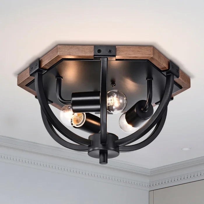 Fiona 14 Inch Farmhouse Style Matte Black Flush Mount Ceiling light