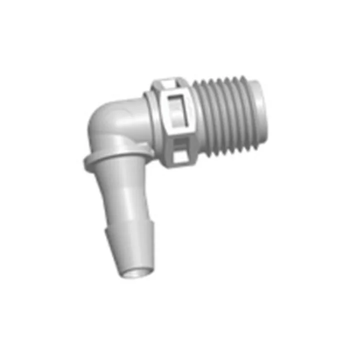 FitQuik PVDF (Kynar) Thread to Tube Elbow Fitting – 1/4 MPT to 1/4 ID Barb