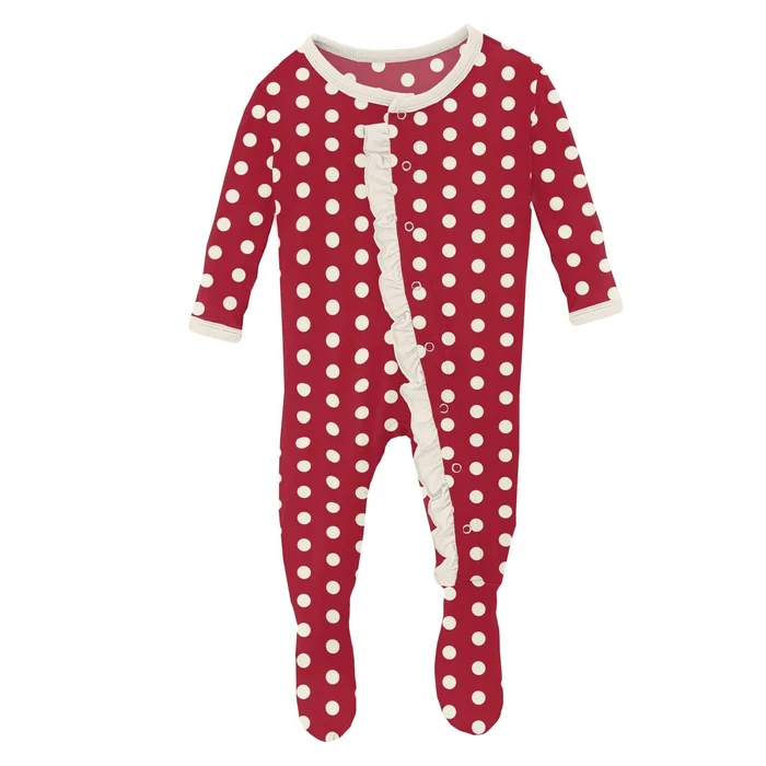 Footie with Classic Ruffles (Snaps/Zipper) – Candy Apple Polka Dots