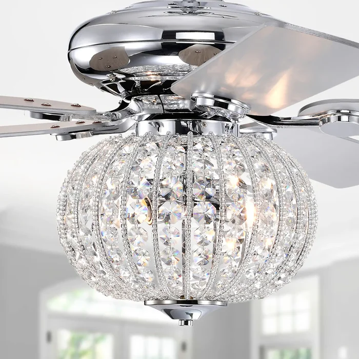 Gahila 52 Inch Chrome Finish Crystal Ceiling Fan with Remote – N/A
