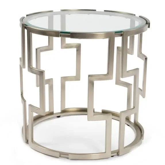 Glass & Chrome Round Side Table with Deco Squares Discount
