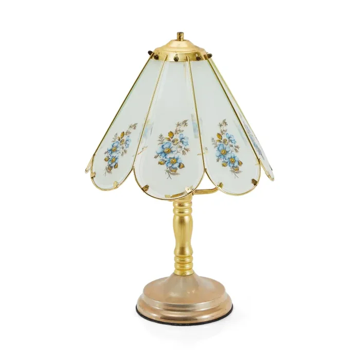Gold Antique Lamp with Floral Glass Panel Shade